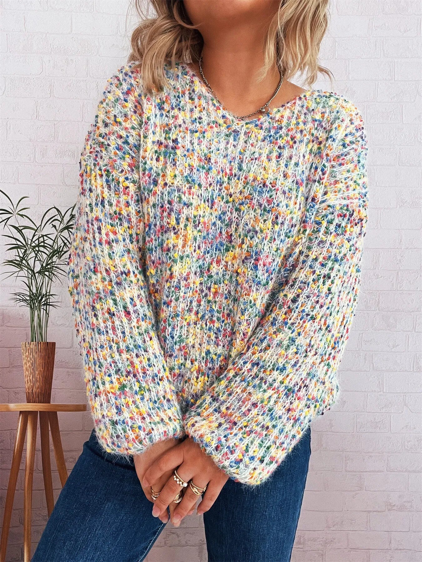 Colorful Long Sleeve Sweater - -