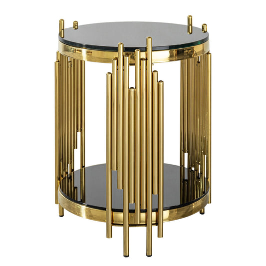 Elegant Round Table With Double Layer Tempered Glass Top And Stainless Steel Frame - Gold 17.72"W x 17.72"D x 21.65"H - Side Tables