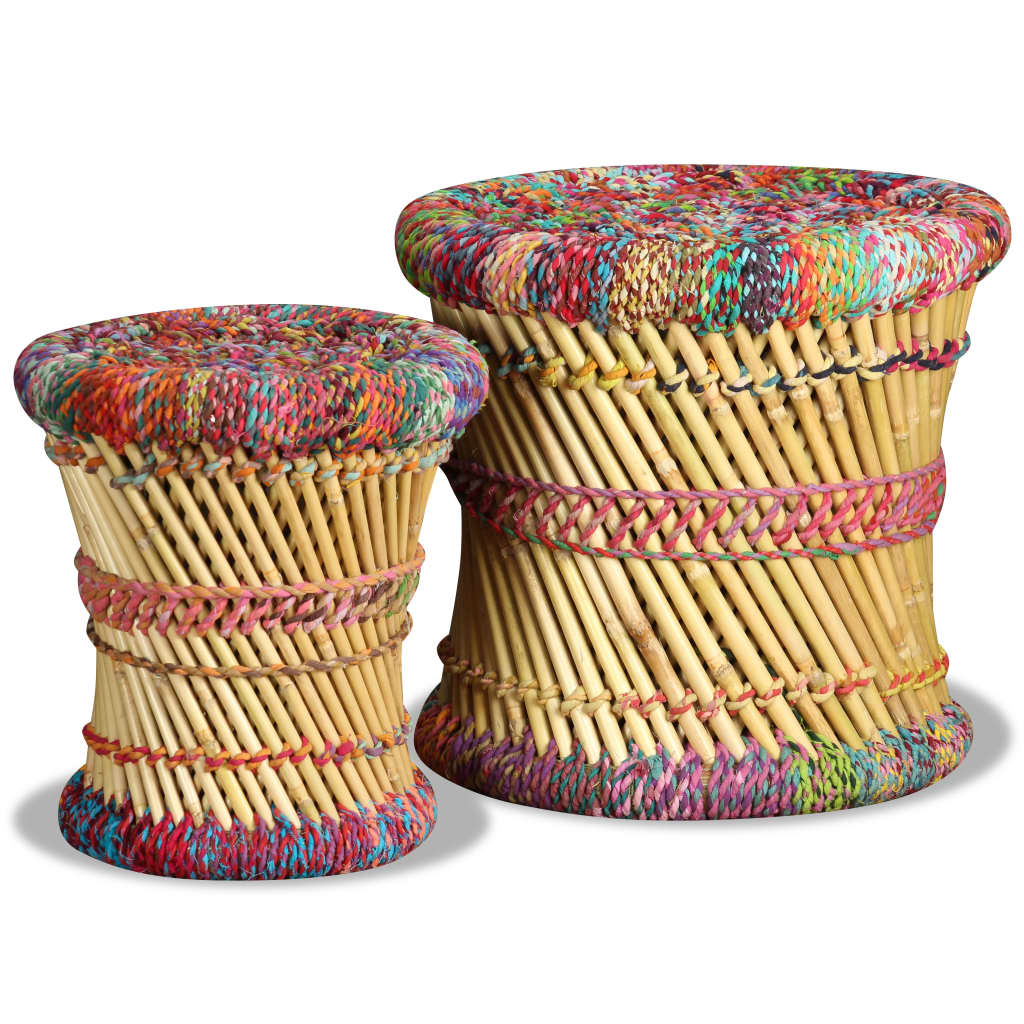 Handwoven Chindi Stool Set (2 Pieces) - - Stool