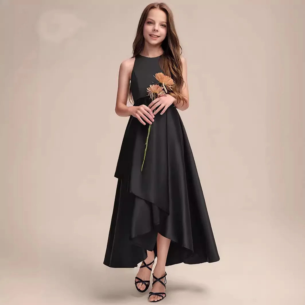 Girls Black Sleeveless Irregular Dress 11-12