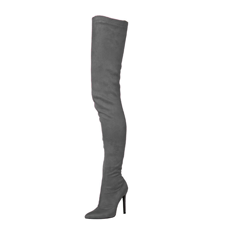 Sleek Suede Stiletto Over-the-Knee Boots - Grey 40 -