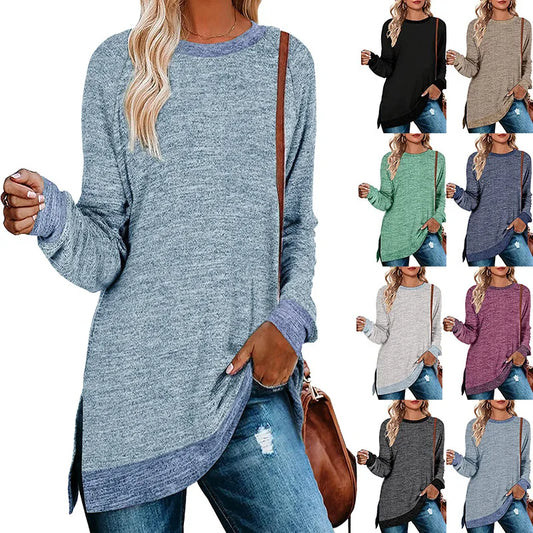 Mid Long T Shirt Fall Vintage Solid Color Tees Women Oversized Women's T-Shirts