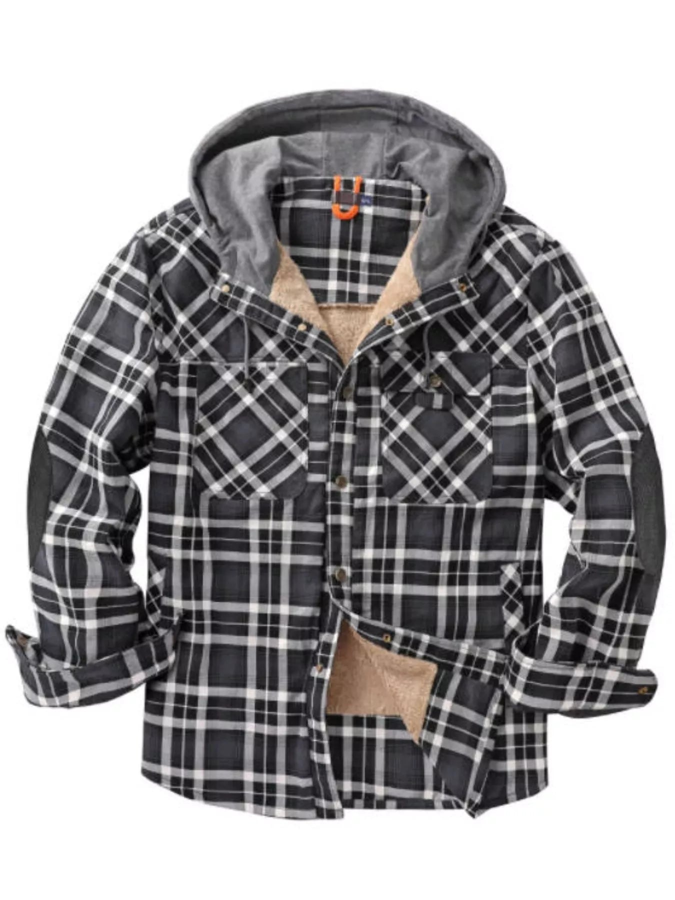 Men's Snap Down Plaid Flannel Hooded Jacket - -