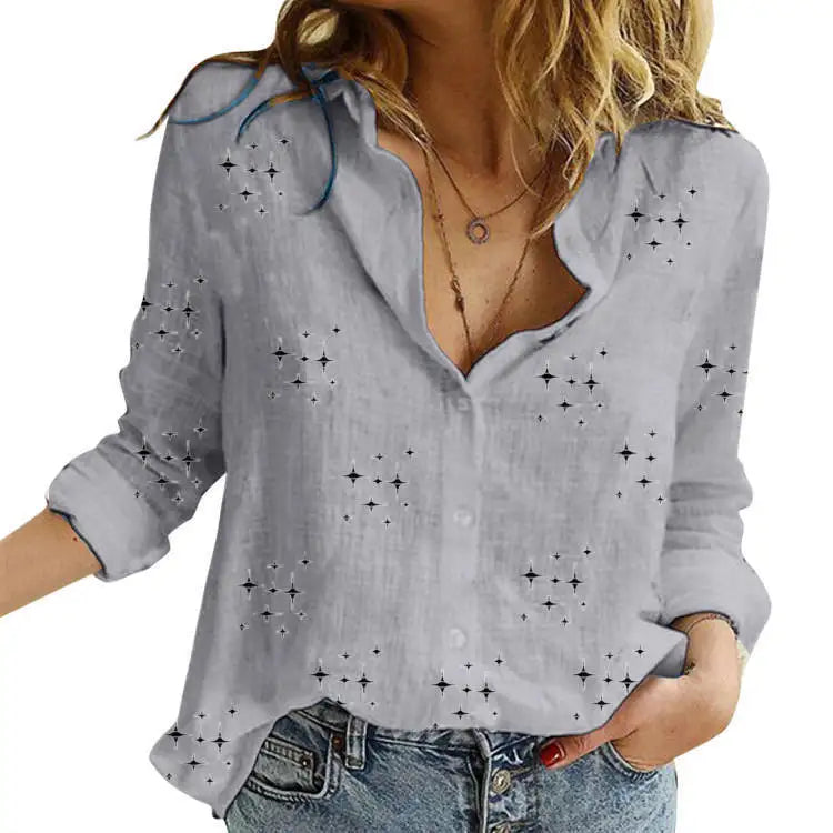 Casual Loose Long Sleeve Linen Material Women's Shirt Blouse