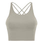 Comfort Full Support Padded Wire Free Cross Back Yoga Sports Bra Seamless Beige