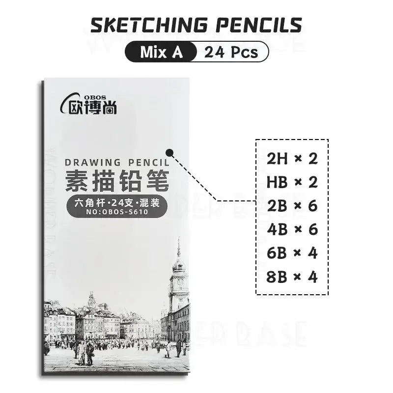 Boxed 2H-14B Graphite Sketching Pencils