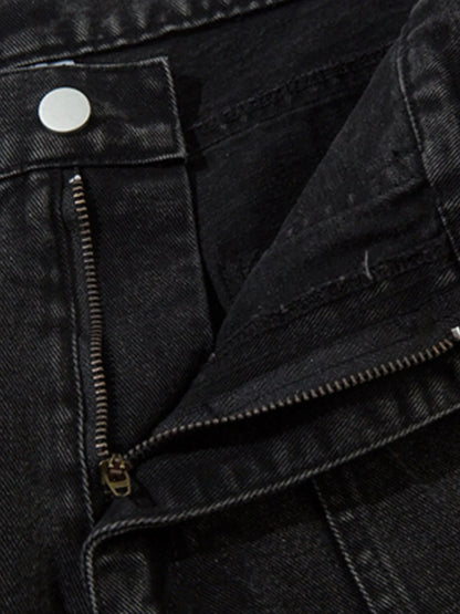 Men's Wide Leg Cargo Denim Jeans with Multi Pockets - -
