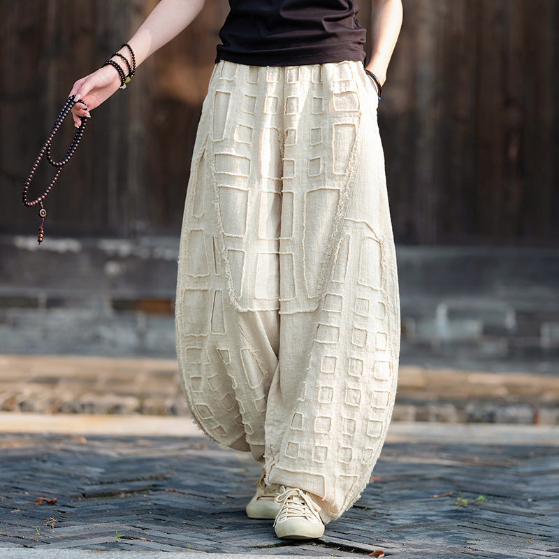 Raw-Edged Linen Meditation Bloomers – Natural Pants for Practice & Everyday Wear - - Pants