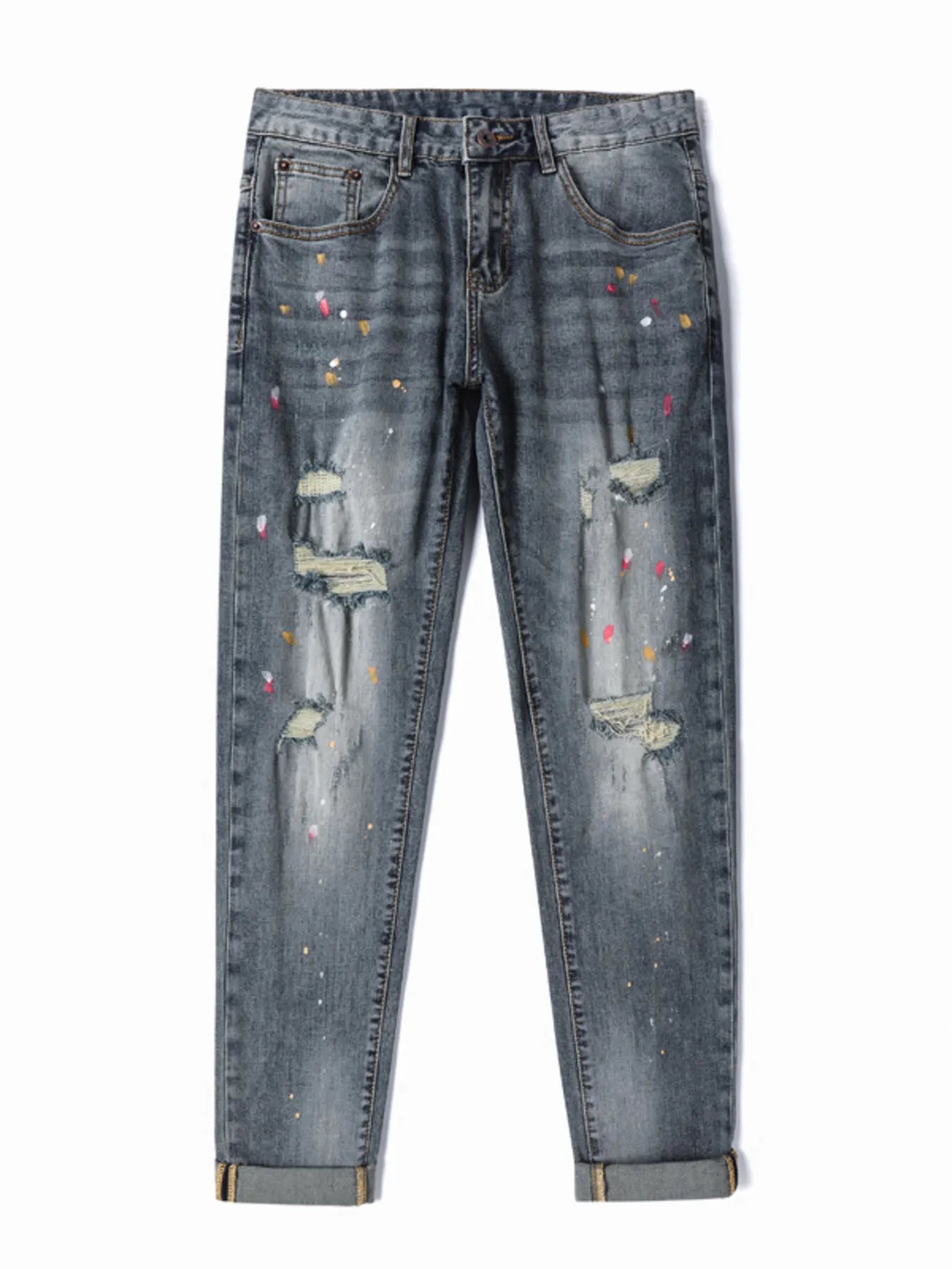 Men's Distressed Slim Fit Jeans - -