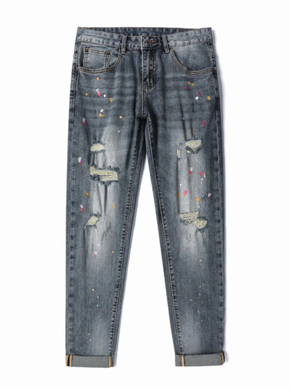 Men's Distressed Slim Fit Jeans - -