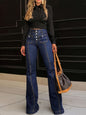 Women's Patchwork Jeans Slim Fit Slimming Stretch Flared Pants See size chart under “more details” - Dark Blue - Bottoms