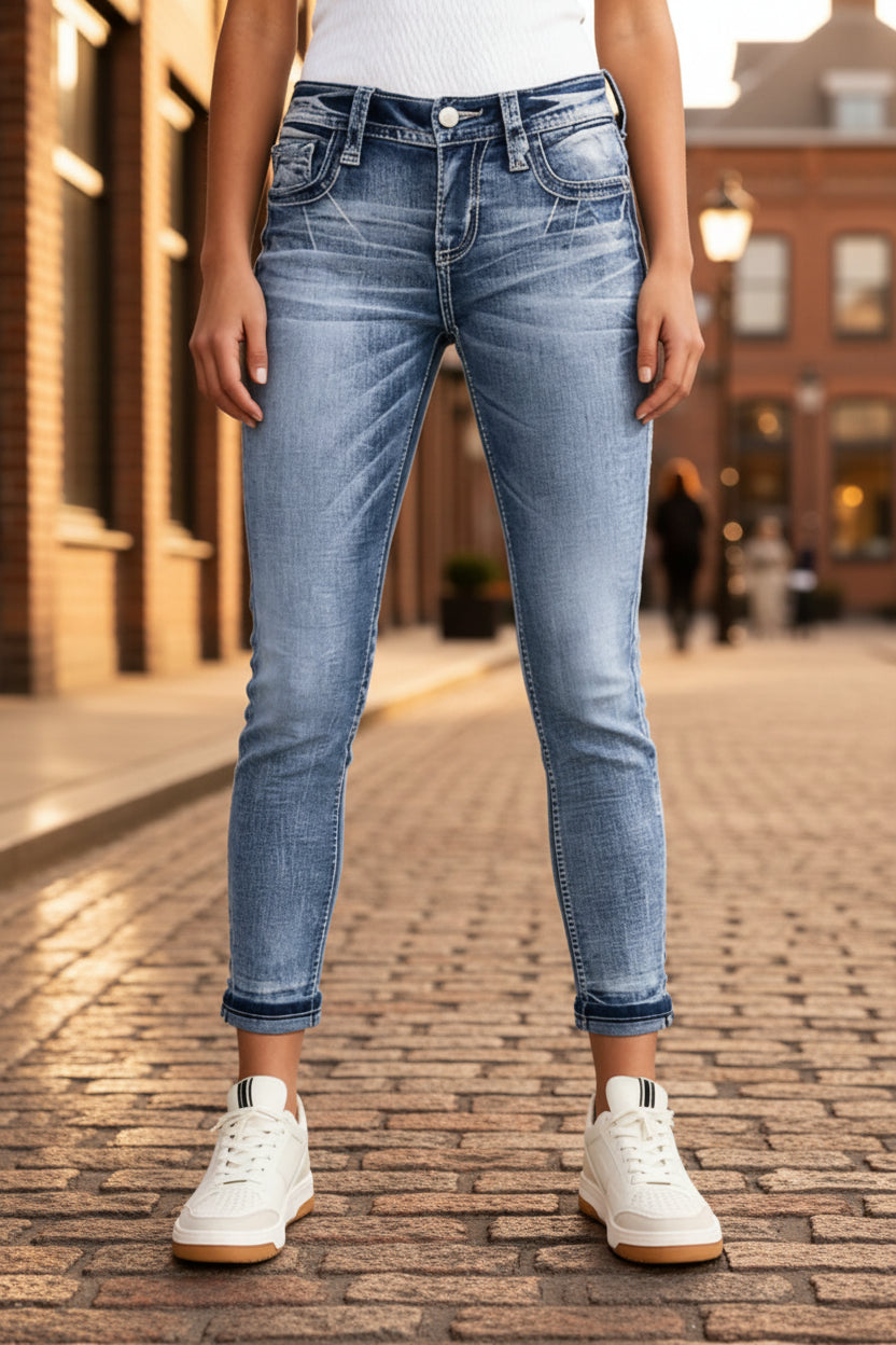 Washed Faded Cuffed Ankle Skinny Jeans- FitiqueFit- {{Product type}}