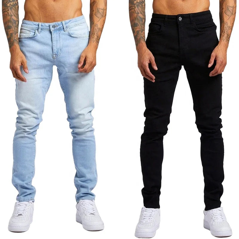 Retro Fashion Slim Fit Ripped Jeans Blue Denim Pants for Men