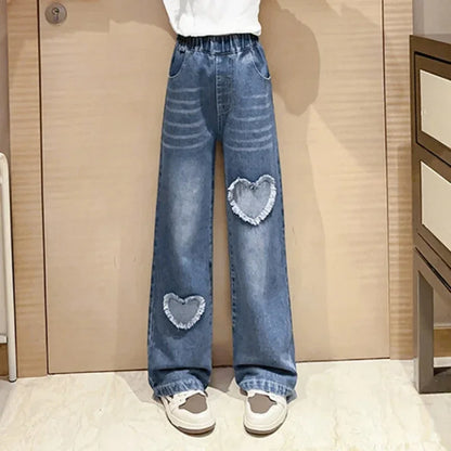 Girls Blue Heart Wide Leg Jeans blue