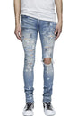 Mens Torn Graffiti Stretch Slim Fit Jeans - Light Blue - jeans