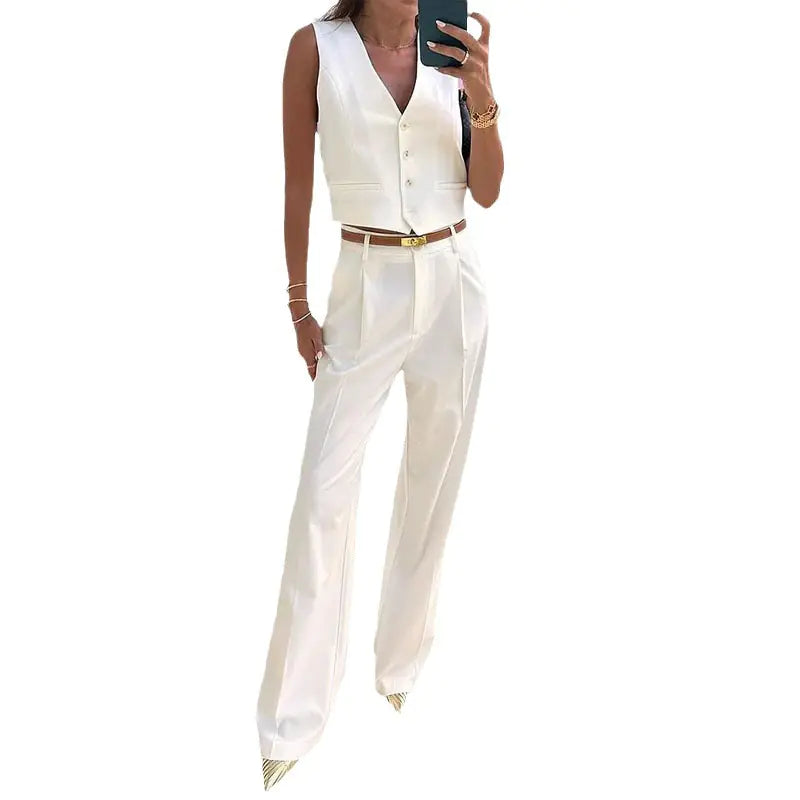 Summer Womens Solid Color Button Vest Set - Kia Day Design