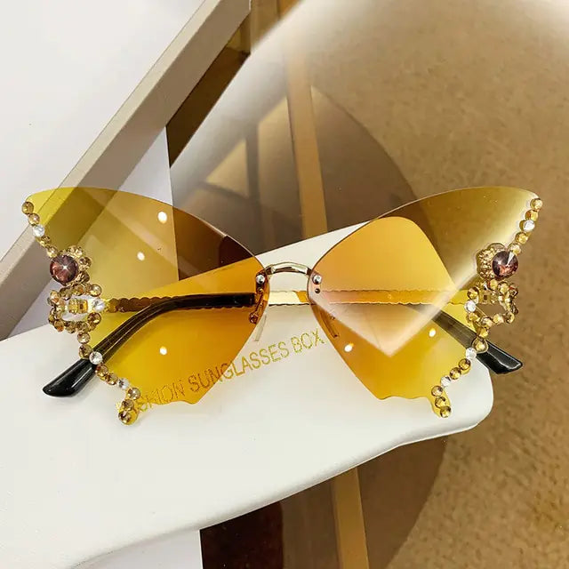 Diamond Butterfly Sunglasses Women Rimless Oversized Kia Day Design