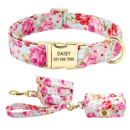 Printed Dog Collar and Leash Set Pink Sets Large