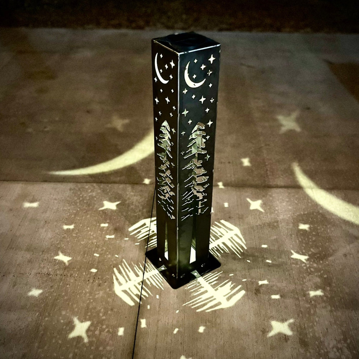 4-Sided Night Sky Pine Tree Solar Pillar - Steel - - Luminary
