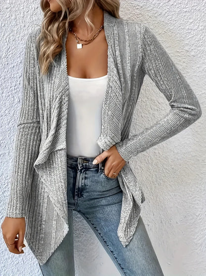Open Front Long Sleeve Cardigan - Gray -