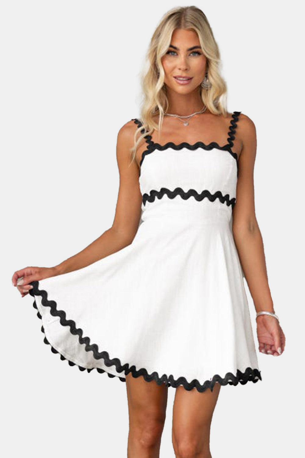 Contrast Trim Square Neck Mini Dress - - Clothing & Fashion