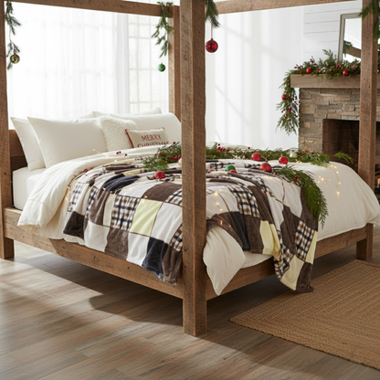 Tache Buttermilk Fall Yellow Brown Farmhouse Super Soft Plaid Patchwork Throw Blanket (4026) - - Blanket