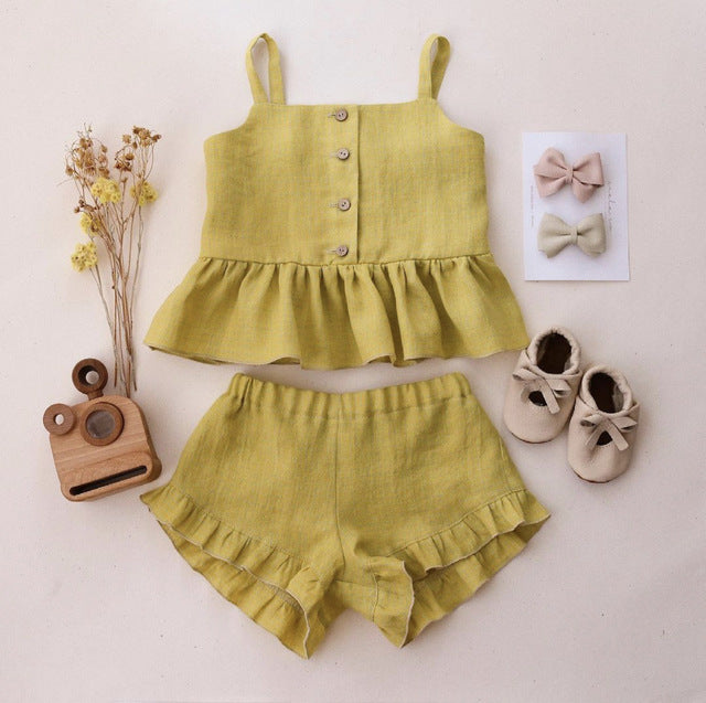 Chic Comfort Girl Shorts Set - Yellow 90(18-24M) - toddler outfit