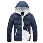 Mens Hooded Thick Down Cotton Coat - Blue and White XL - coat