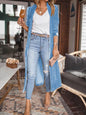 Open Front Long Sleeve Longline Cardigan - Light Blue -