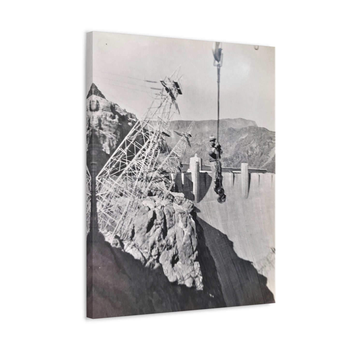 Suspended Boulder Dam Worker Stretched Canvas