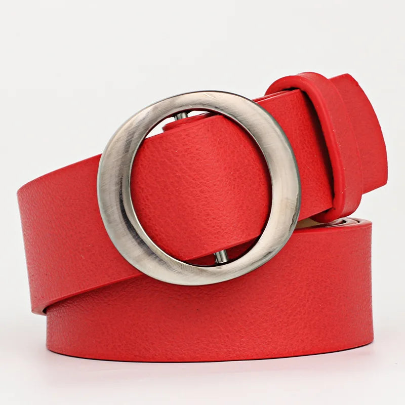 Belt With Round Buckle Vintage Simple Non Porous Ladies PU Leather Belt