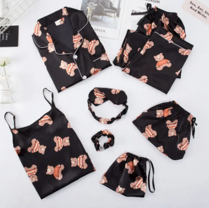 7pc Long Sleeve Pajama Sleepwear Sets black