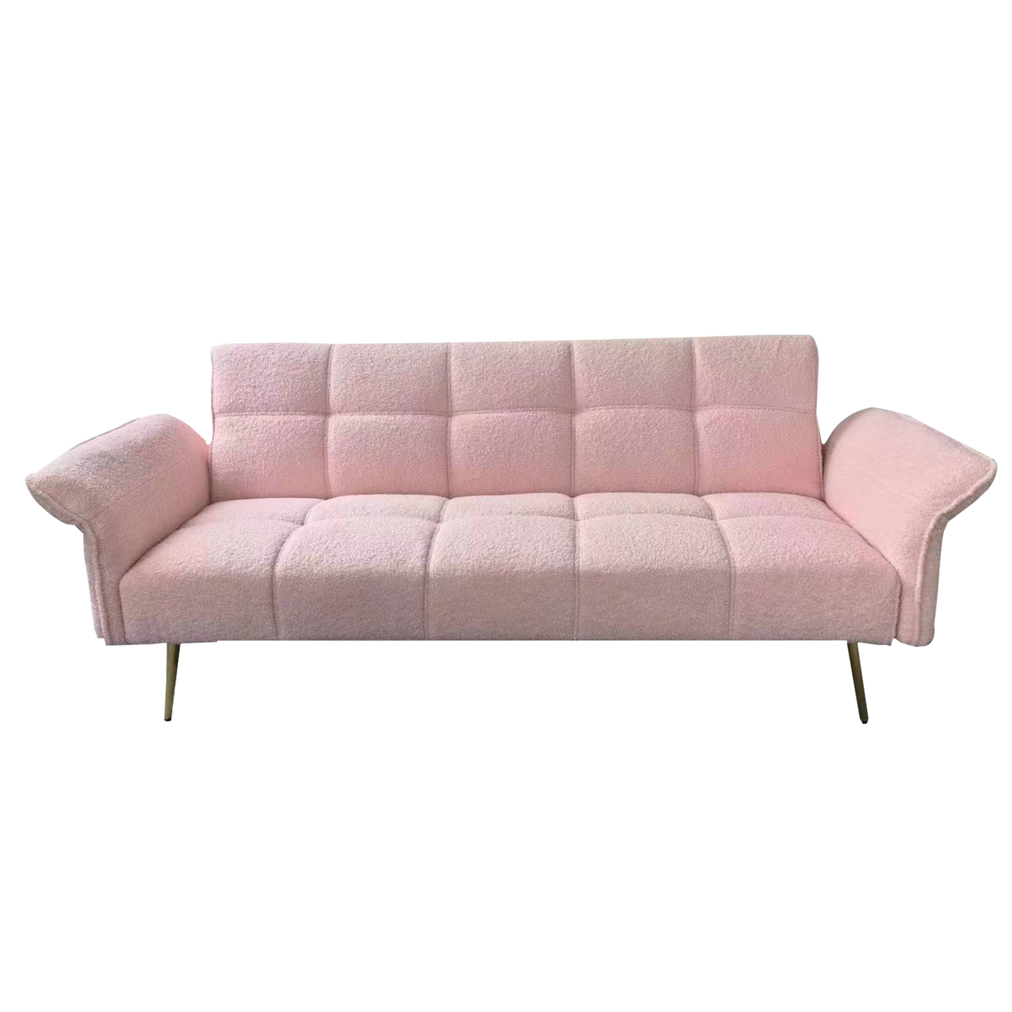 70 inch Teddy velvet sofa with adjustable armrests and backrest, convertible futon sofa for living room and bedroom. Pink- V.I.P Digital Presence- {{Product type}}
