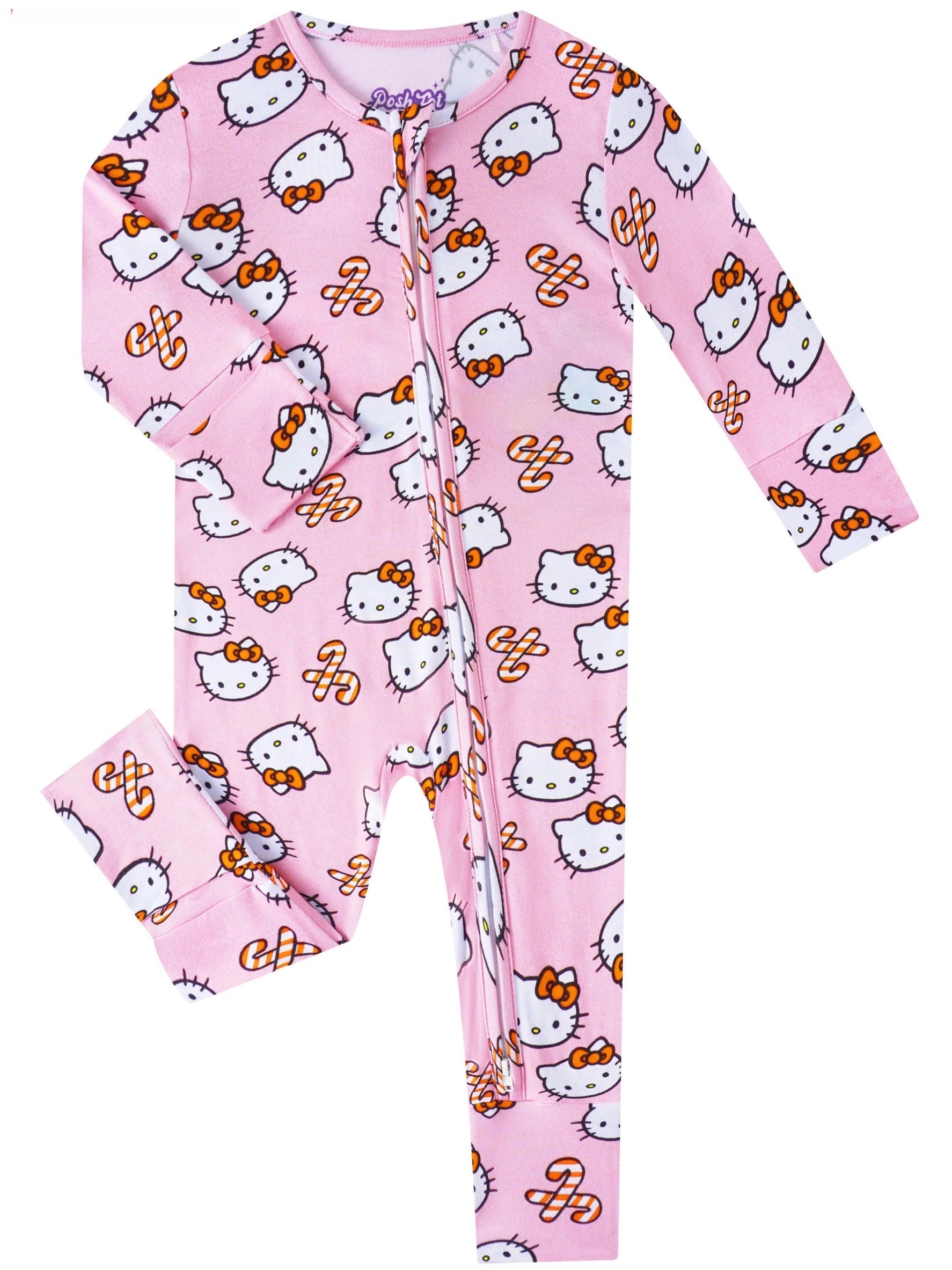 PoshTOT Sanrio Hello Kitty Pink Bamboo Baby Convertible Zippy Romper - - Zippy Romper