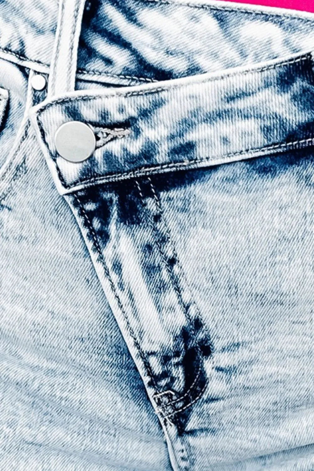 Raw Hem Buttoned Denim Shorts with Pockets - -
