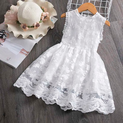 Girls Summer Lace Party Dress bright white