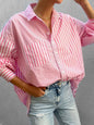 Striped Button Down Long Sleeve Shirt - Pink -