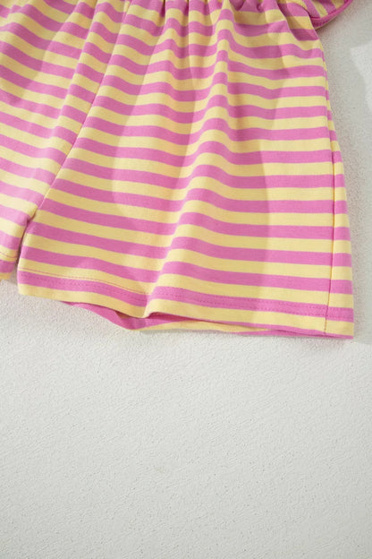 Striped Round Neck Tee and Shorts Casual Set- Shopimist- {{Product type}}