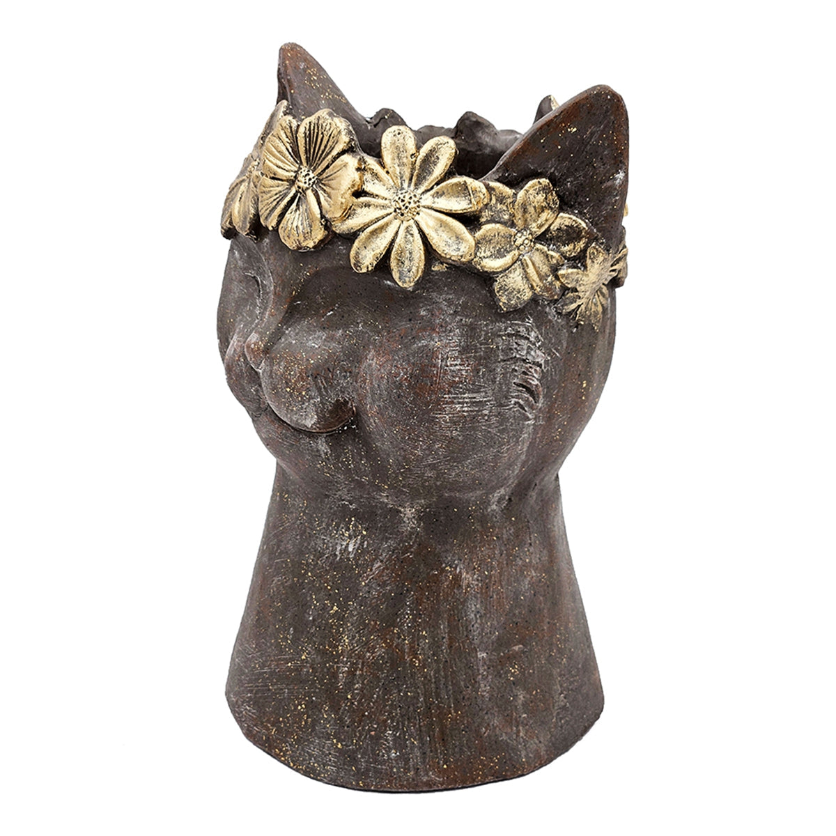 8.5x7.7x12.4" Magnesium Cat Statue Planter with Textured Finish - - Statues & Sculptures