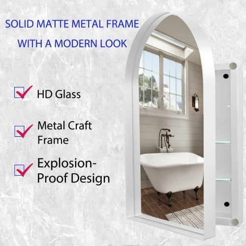 Vaulted Recessed Metal Frame Bathroom Wall Cabinet With Mirror And Adjustable Shelf - - wall shelf