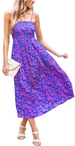 CUPSHE Ditsy Floral Smocked Sundress Ruffled Spaghetti Straps - Blue Paisley - dress
