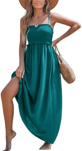 CUPSHE Ditsy Floral Smocked Sundress Ruffled Spaghetti Straps - Green - dress