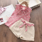 Girls Ruffled Spaghetti Top and Shorts Sets pink