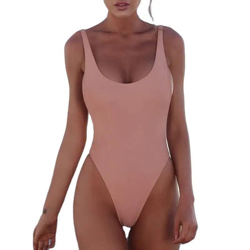 Women Slip Pleated Solid Color Sport One Piece Swimwear