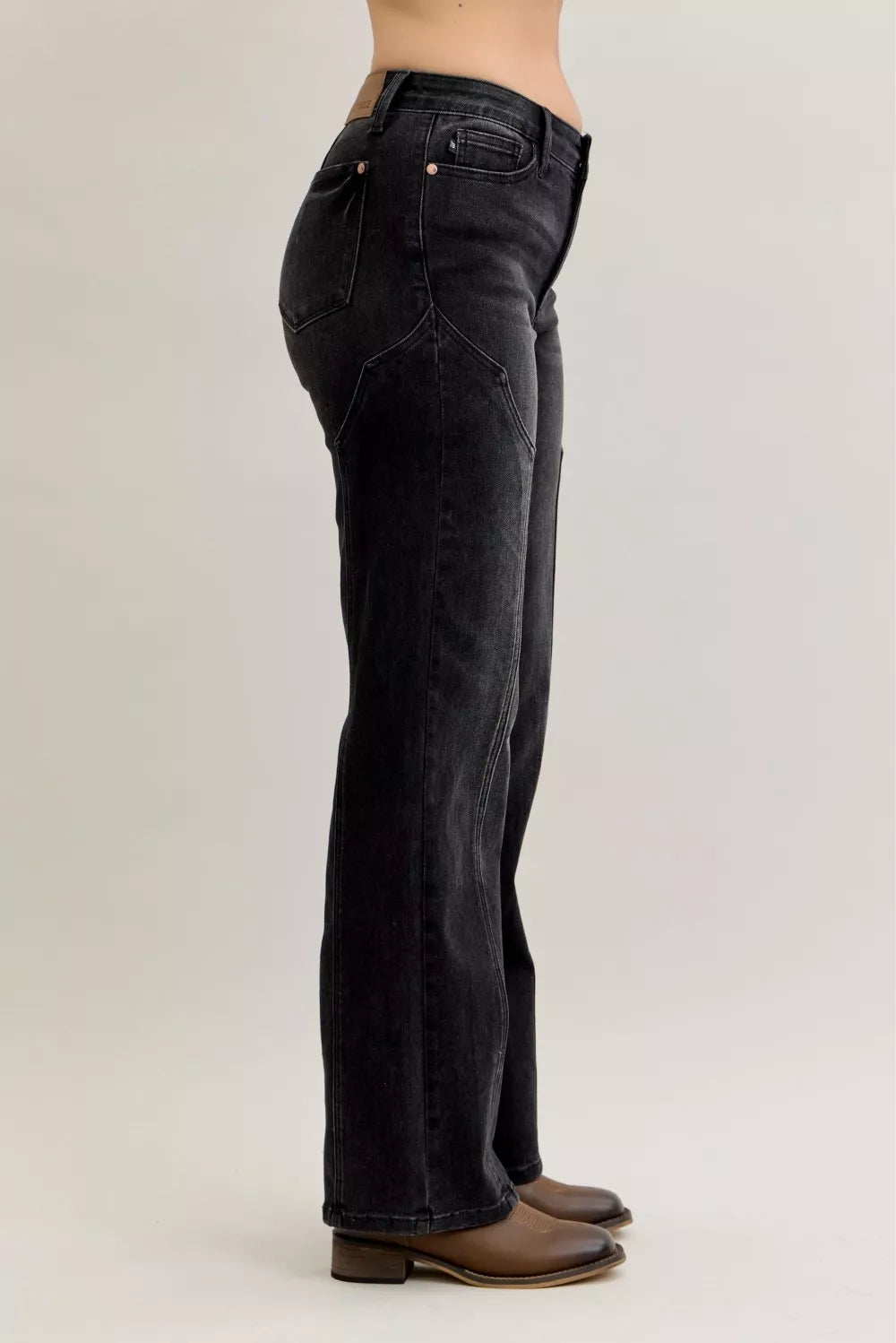 Judy Blue Mid Rise Western Seam Detail Straight Leg Jeans - - jeans