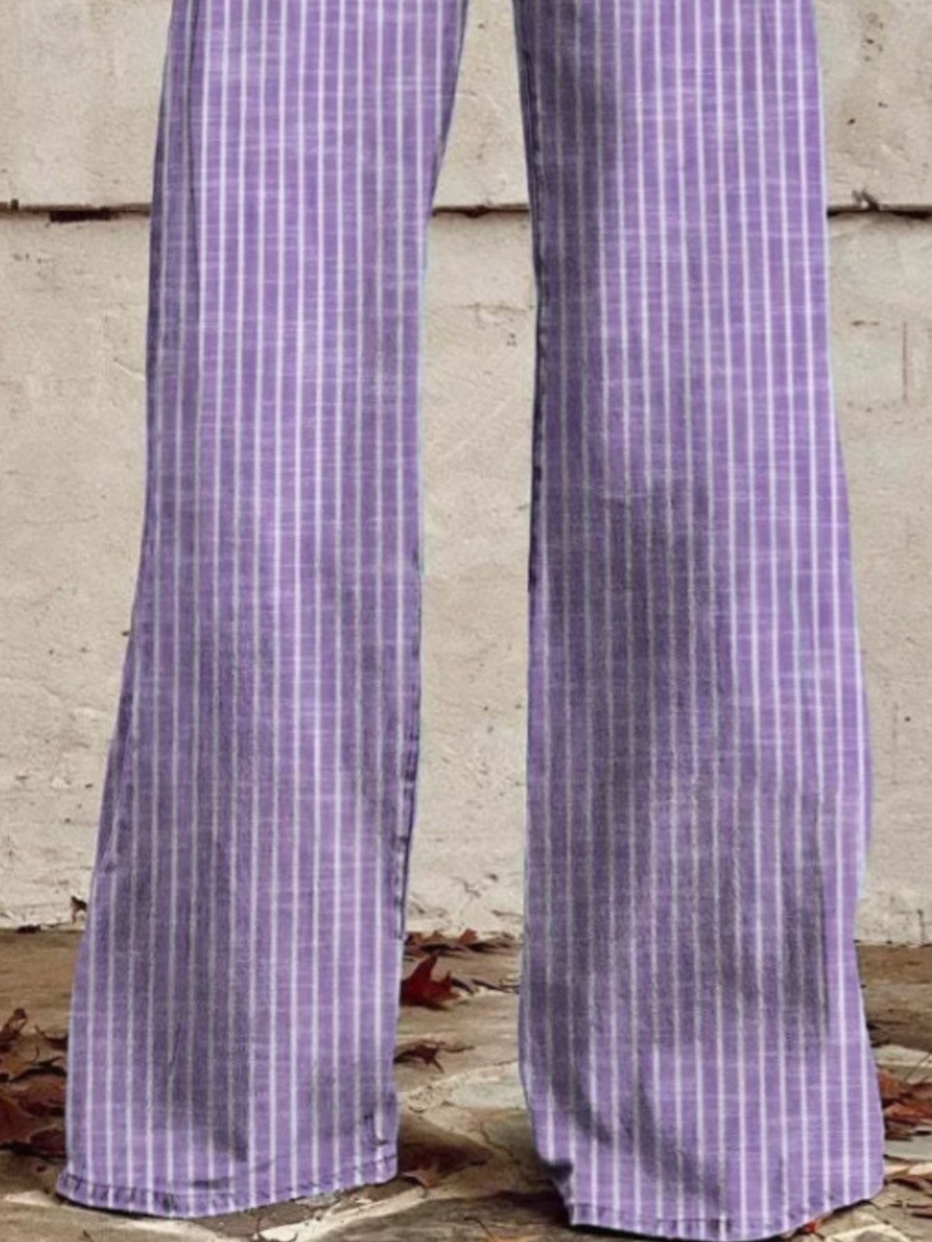 Colored Striped High-Waisted Wide Leg Jeans - - jeans