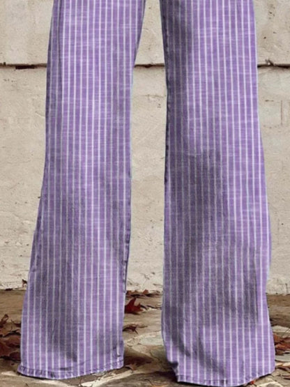Colored Striped High-Waisted Wide Leg Jeans - - jeans