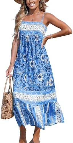 CUPSHE Ditsy Floral Smocked Sundress Ruffled Spaghetti Straps - Blue Floral - dress