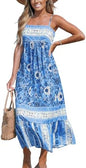 CUPSHE Ditsy Floral Smocked Sundress Ruffled Spaghetti Straps - Blue Floral - dress