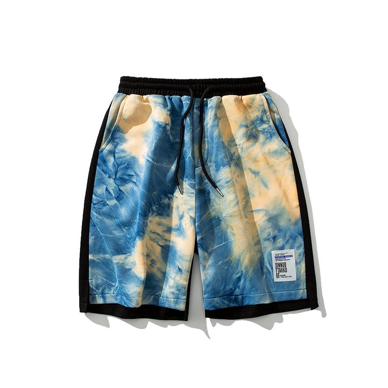 Summer New Tie-Dye Shorts Men S Drawstring Loose Print Trend - Black - 0